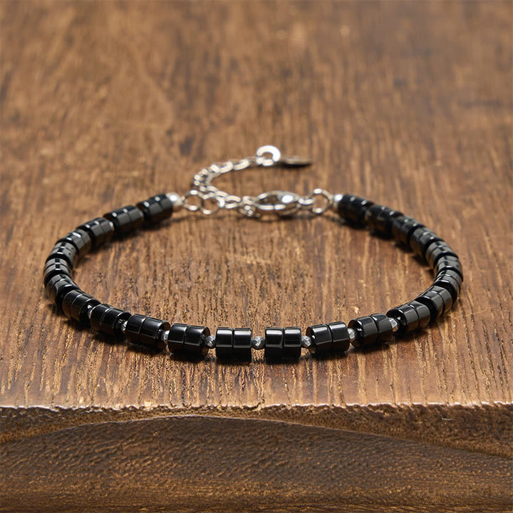 Buddha Stones Pulsera de cuentas planas de amatista, ojo de tigre, cuarzo rosa, jaspe azul moteado y obsidiana negra. - Obsidiana negra (circunferencia de la muñeca: 16-18 cm) - image 20