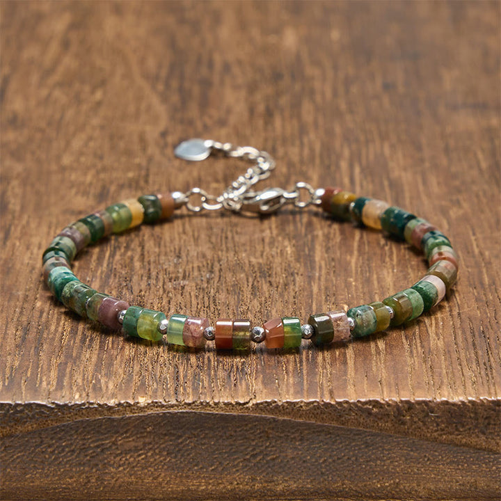 Buddha Stones Pulsera de cuentas planas de amatista, ojo de tigre, cuarzo rosa, jaspe azul moteado y obsidiana negra. - Ágata india (circunferencia de la muñeca: 16-18 cm) - image 40