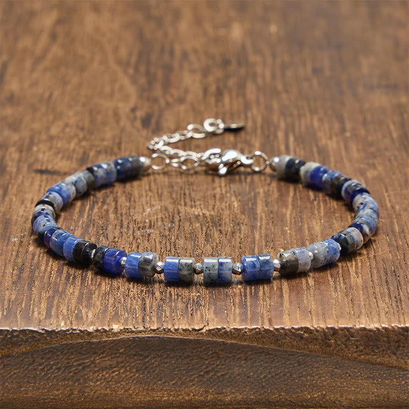 Buddha Stones Pulsera de cuentas planas de amatista, ojo de tigre, cuarzo rosa, jaspe azul moteado y obsidiana negra. - Sodalita (circunferencia de la muñeca: 16-18 cm) - image 15