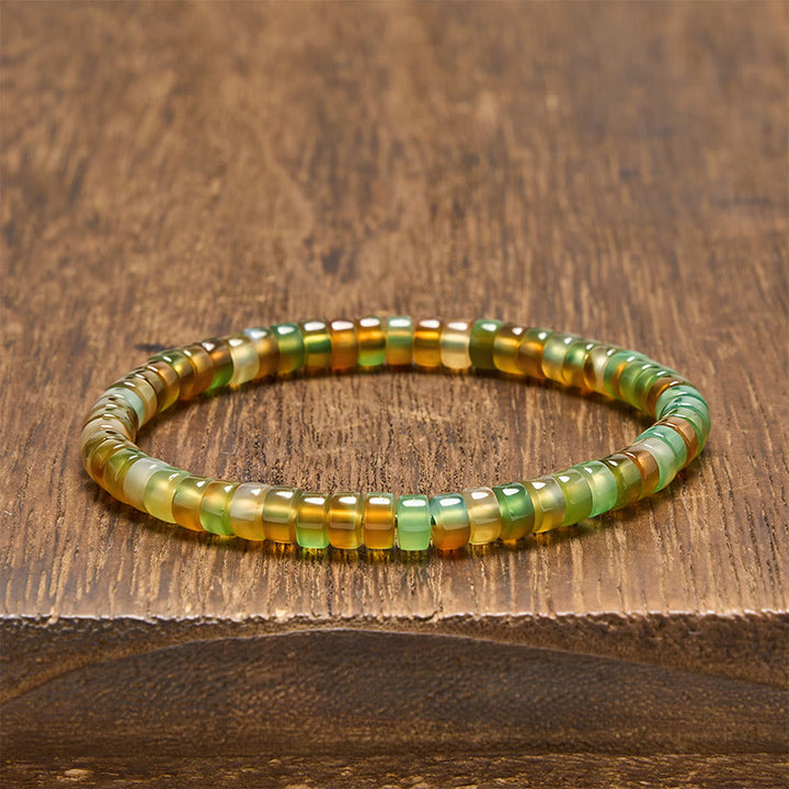 Buddha Stones Pulsera curativa de ágata verde natural facetada en forma de rondel - Ágata verde (circunferencia de la muñeca: 14-15 cm) - image 0