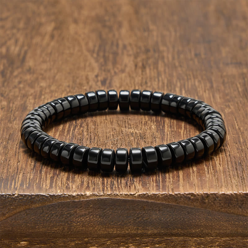 Buddha Stones Pulsera de fuerza con cuentas facetadas de obsidiana negra natural de corte recto - Obsidiana negra (circunferencia de la muñeca: 15-16 cm) - image 0