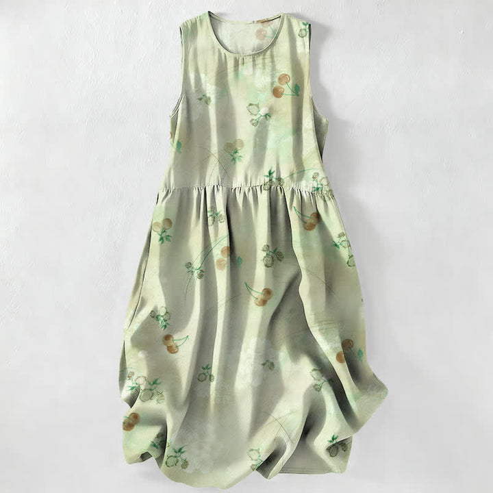 Buddha Stones Vestido midi de verano informal para mujer con estampado floral de cerezas dulces y bolsillos. - Gotas de miel - US16，UK/AU20，EU48 (3XL) - image 5