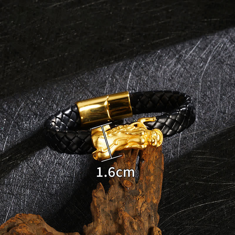 Buddha Stones Pulsera de cuero trenzado con el carácter Pi Xiu Fu para atraer la riqueza - Pixiu - image 8