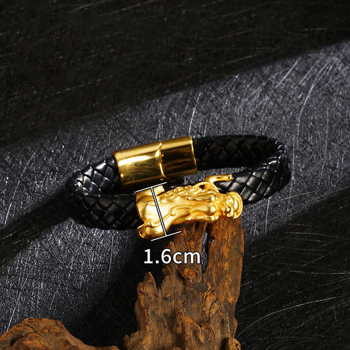 Buddha Stones Pulsera de cuero trenzado con el carácter Pi Xiu Fu para atraer la riqueza - Pixiu - image 8