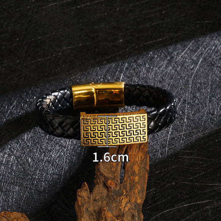 Buddha Stones Pulsera de cuero trenzado con el carácter Pi Xiu Fu para atraer la riqueza - rayas - image 12