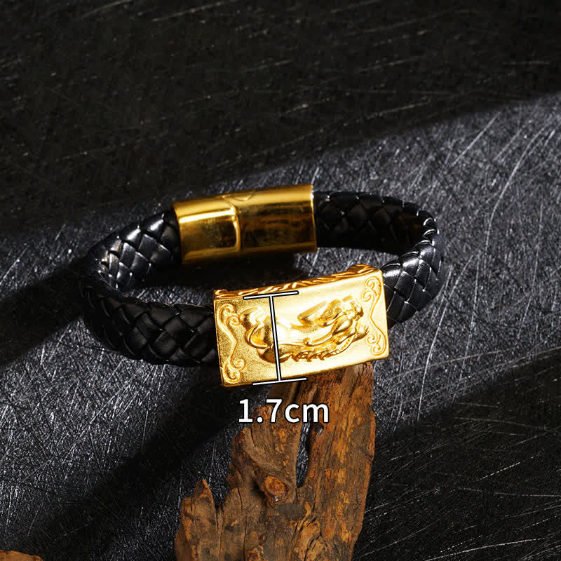 Buddha Stones Pulsera de cuero trenzado con el carácter Pi Xiu Fu para atraer la riqueza - image 1
