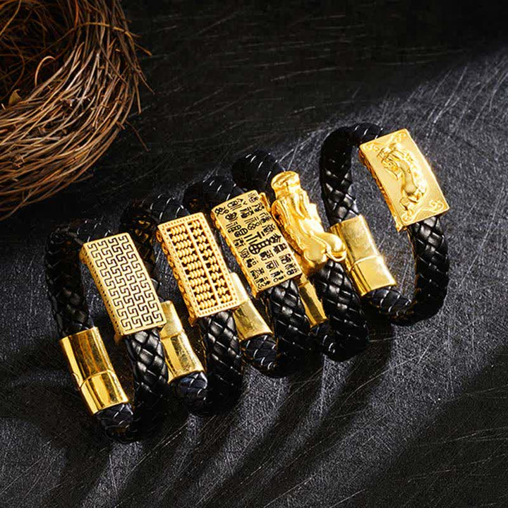 Buddha Stones Pulsera de cuero trenzado con el carácter Pi Xiu Fu para atraer la riqueza - image 17