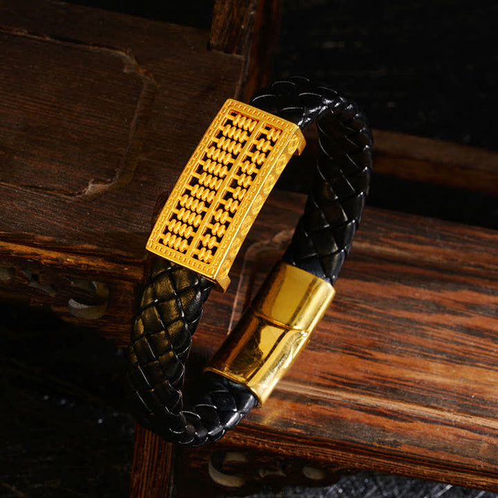 Buddha Stones Pulsera de cuero trenzado con el carácter Pi Xiu Fu para atraer la riqueza - Ábaco - image 10