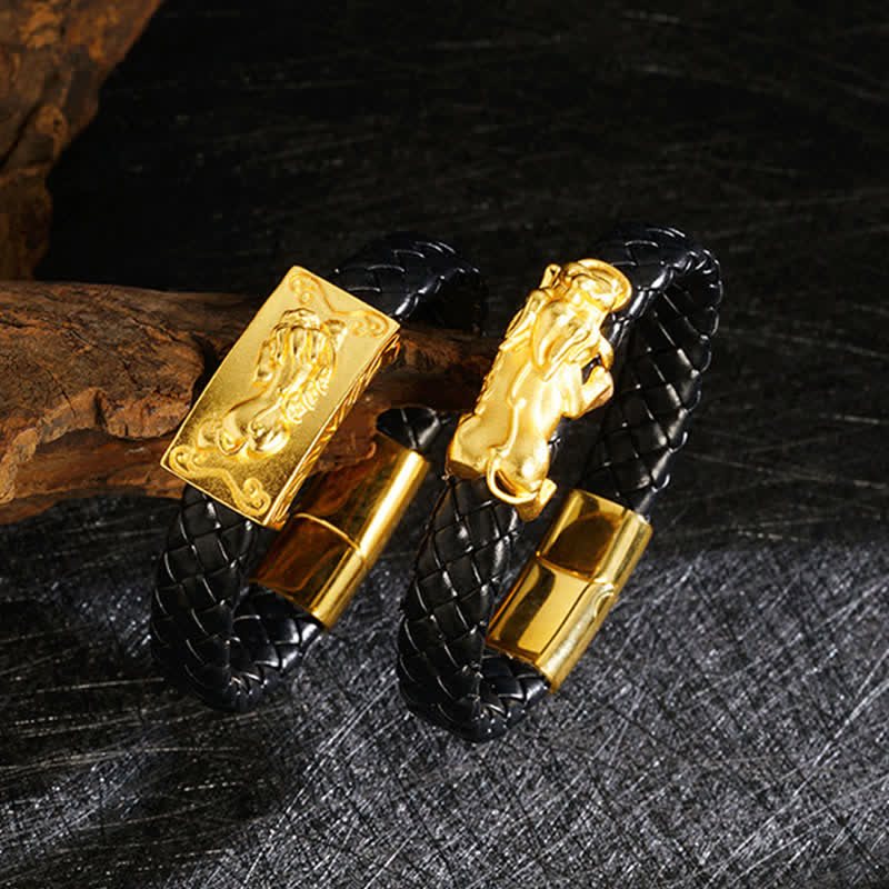 Buddha Stones Pulsera de cuero trenzado con el carácter Pi Xiu Fu para atraer la riqueza - image 9