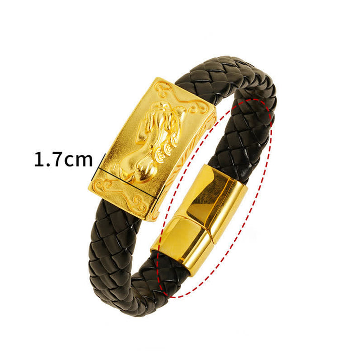 Buddha Stones Pulsera de cuero trenzado con el carácter Pi Xiu Fu para atraer la riqueza - image 2