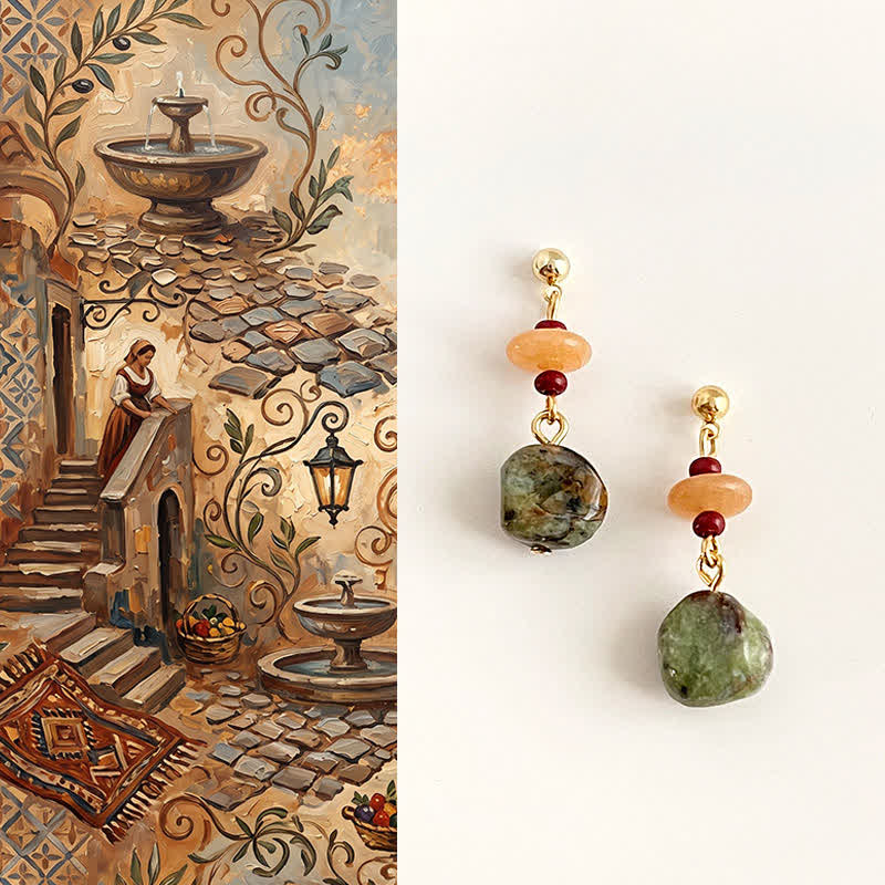 Buddha Stones Pendientes colgantes de unakita y calcedonia con forma de lágrima - Unakita (chapado en cobre con postes de plata de ley 925) - image 0
