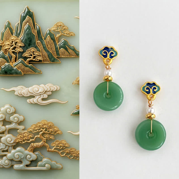 Buddha Stones Pendientes colgantes Green Liuli Round Peace Buckle Fortune - Hebilla de la paz (chapada en cobre con postes de plata de ley 925) - image 0