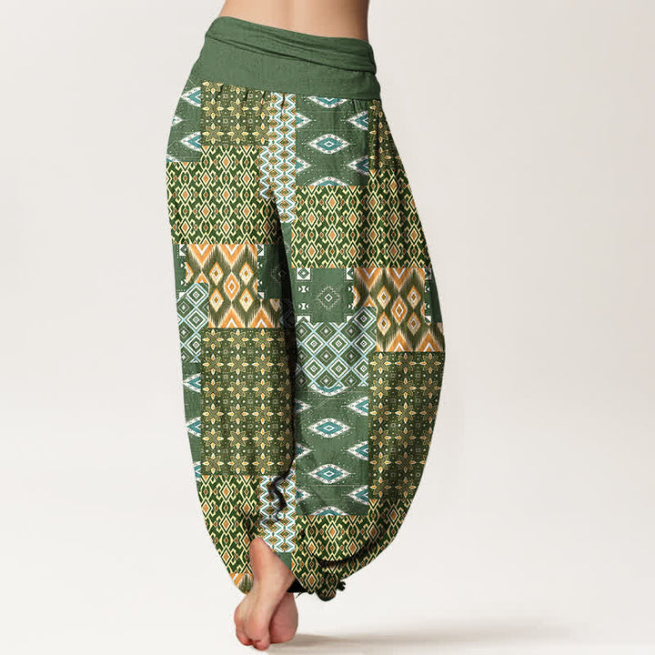 Buddha Stones Pantalones harem de mujer con cintura elástica y estampado geométrico bohemio de algodón puro para mujer. - image 1