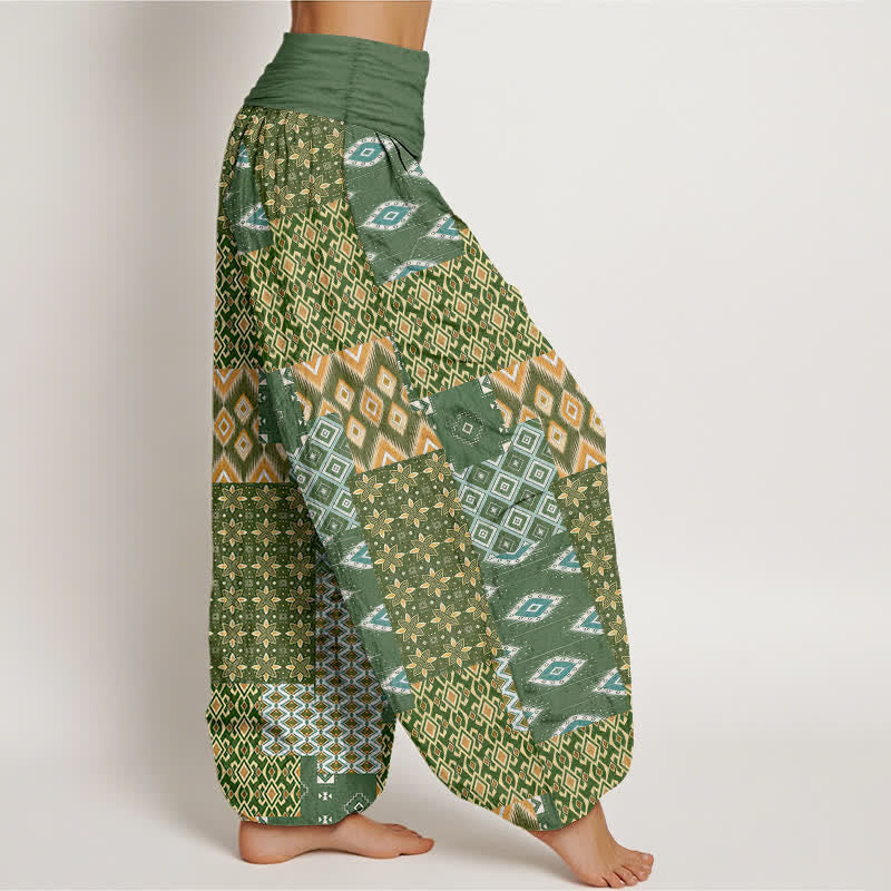 Buddha Stones Pantalones harem de mujer con cintura elástica y estampado geométrico bohemio de algodón puro para mujer. - image 2