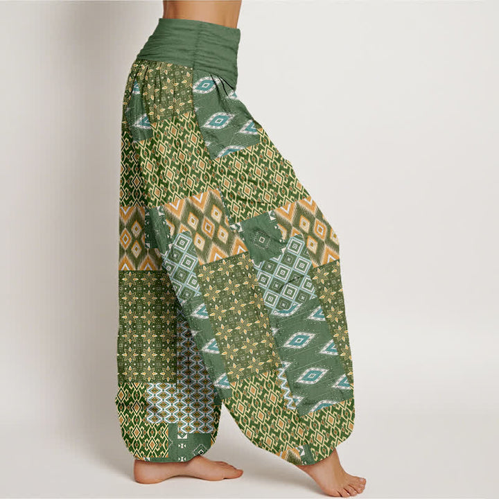 Buddha Stones Pantalones harem de mujer con cintura elástica y estampado geométrico bohemio de algodón puro para mujer. - image 2