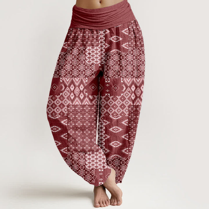 Buddha Stones Pantalones harem de mujer con cintura elástica y estampado geométrico bohemio de algodón puro para mujer. - Granate - US16，UK/AU20，EU48 (3XL) - image 5