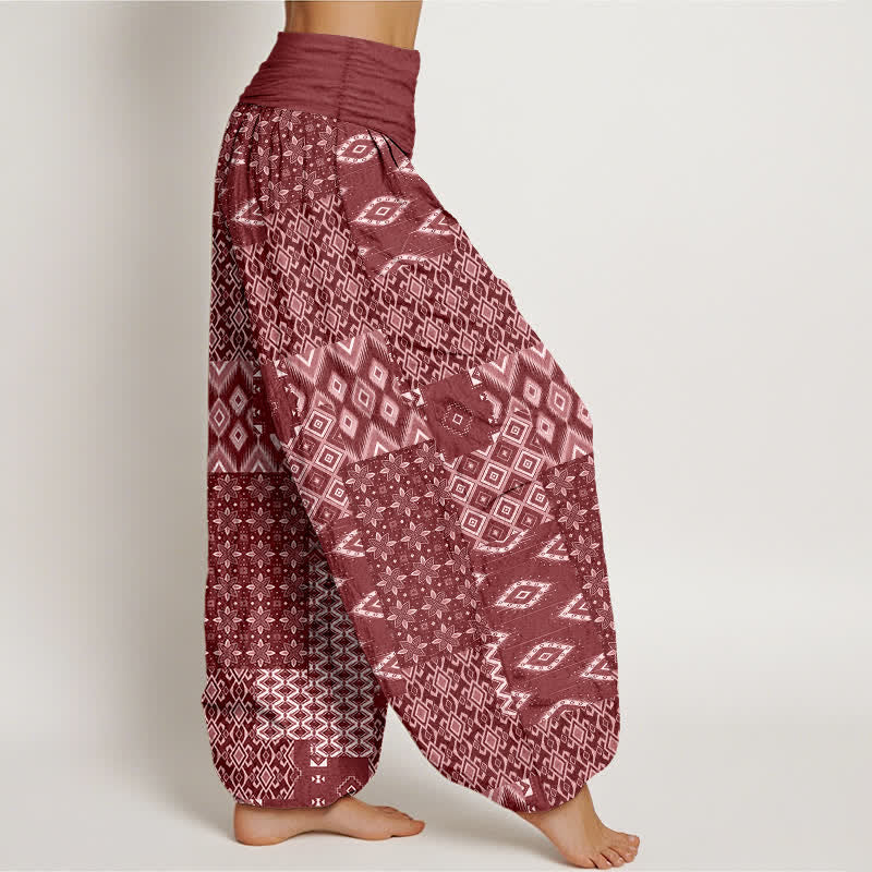 Buddha Stones Pantalones harem de mujer con cintura elástica y estampado geométrico bohemio de algodón puro para mujer. - image 7