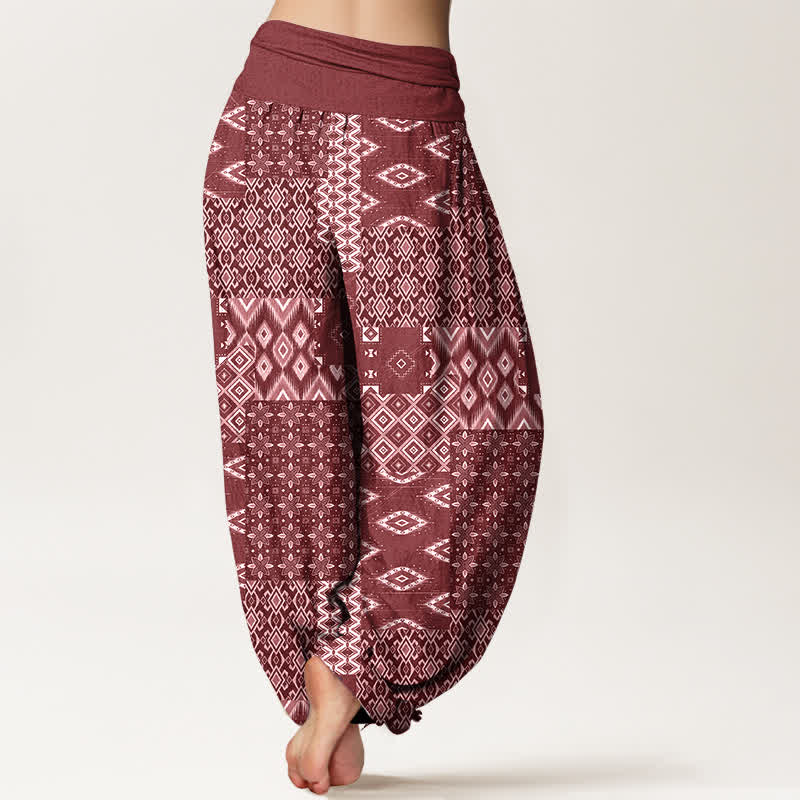 Buddha Stones Pantalones harem de mujer con cintura elástica y estampado geométrico bohemio de algodón puro para mujer. - image 6