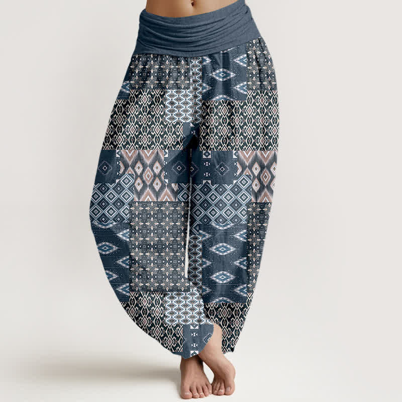 Buddha Stones Pantalones harem de mujer con cintura elástica y estampado geométrico bohemio de algodón puro para mujer. - Gris pizarra - US16，UK/AU20，EU48 (3XL) - image 8
