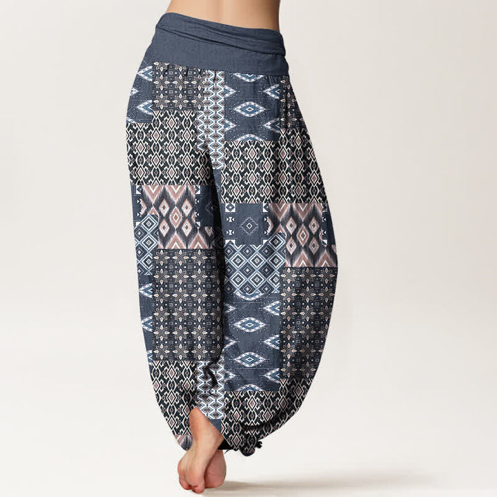 Buddha Stones Pantalones harem de mujer con cintura elástica y estampado geométrico bohemio de algodón puro para mujer. - image 9