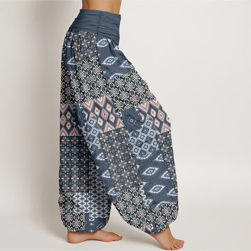 Buddha Stones Pantalones harem de mujer con cintura elástica y estampado geométrico bohemio de algodón puro para mujer. - image 10