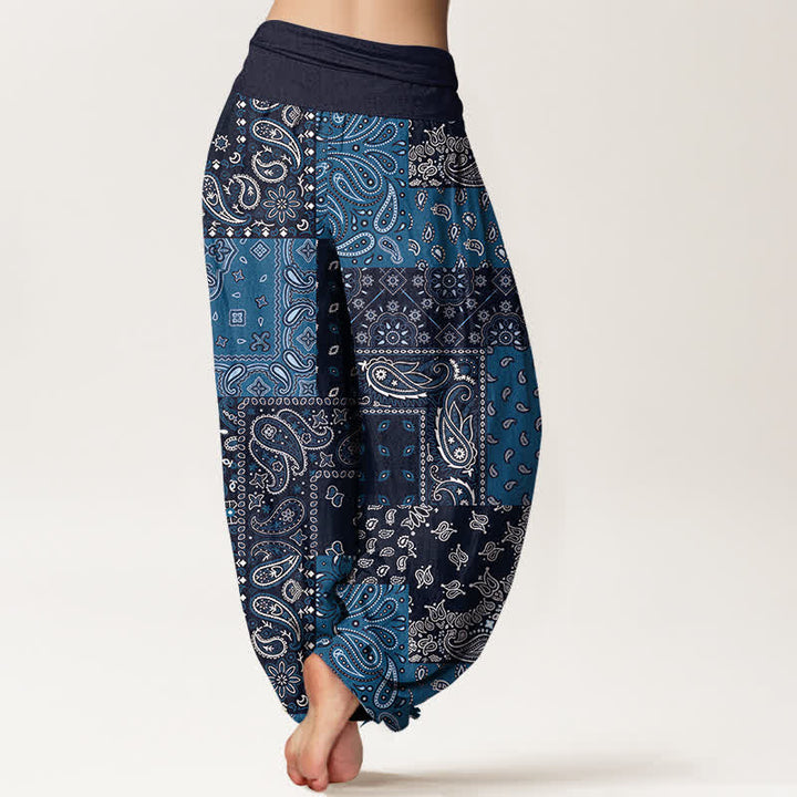 Buddha Stones Pantalones harem de mujer con elegante estampado paisley de algodón puro y cintura elástica. - image 1