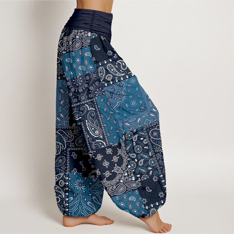 Buddha Stones Pantalones harem de mujer con elegante estampado paisley de algodón puro y cintura elástica. - image 2