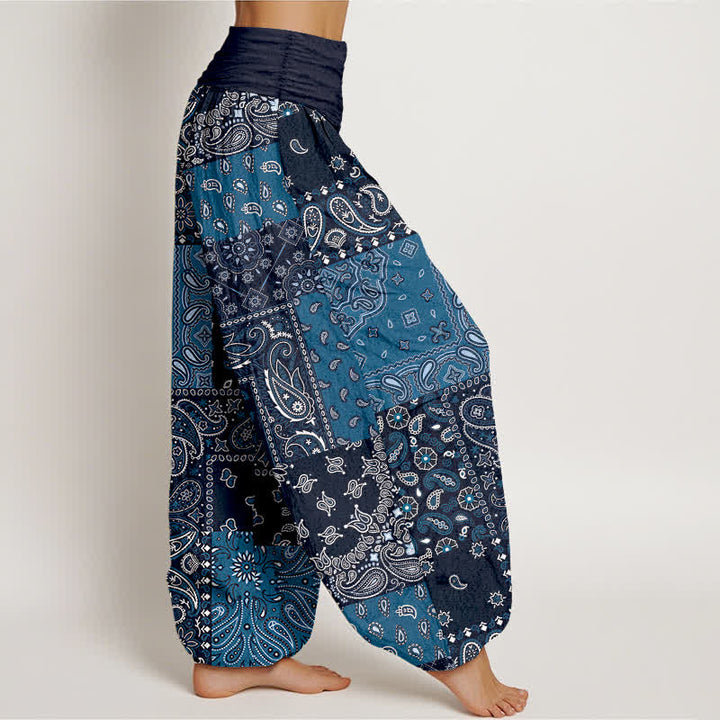 Buddha Stones Pantalones harem de mujer con elegante estampado paisley de algodón puro y cintura elástica. - image 2