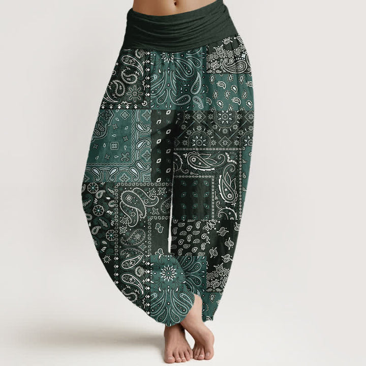 Buddha Stones Pantalones harem de mujer con elegante estampado paisley de algodón puro y cintura elástica. - Gris pizarra oscuro - US16，UK/AU20，EU48 (3XL) - image 5