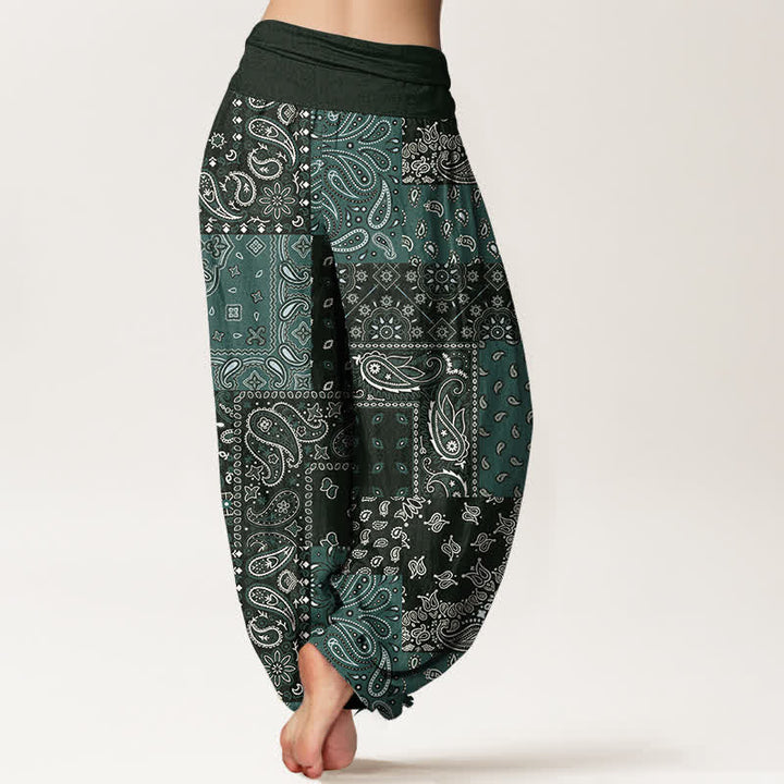Buddha Stones Pantalones harem de mujer con elegante estampado paisley de algodón puro y cintura elástica. - image 6
