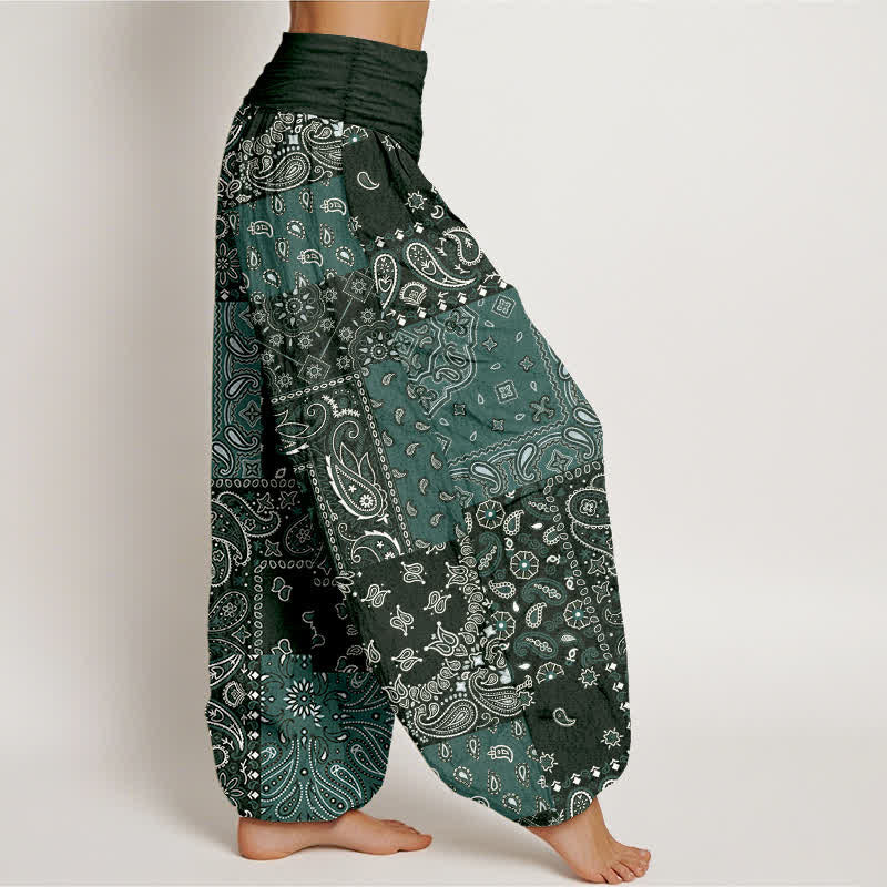 Buddha Stones Pantalones harem de mujer con elegante estampado paisley de algodón puro y cintura elástica. - image 7