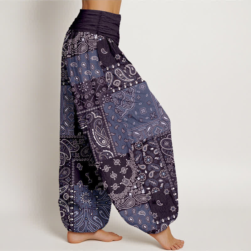 Buddha Stones Pantalones harem de mujer con elegante estampado paisley de algodón puro y cintura elástica. - image 10