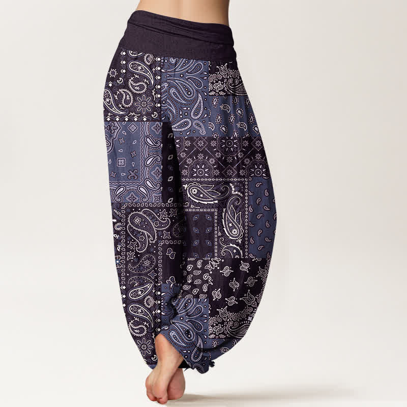 Buddha Stones Pantalones harem de mujer con elegante estampado paisley de algodón puro y cintura elástica. - image 9
