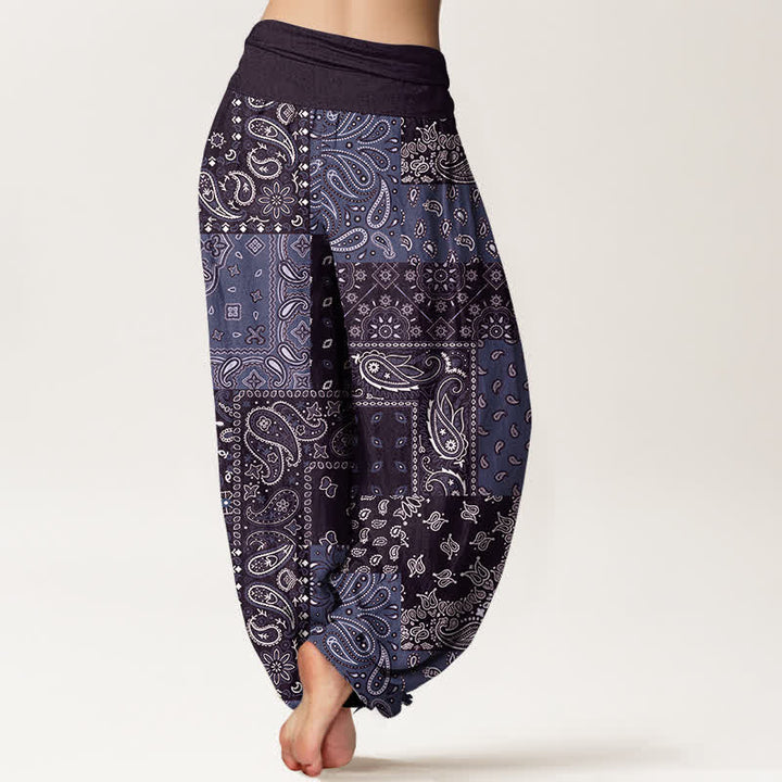 Buddha Stones Pantalones harem de mujer con elegante estampado paisley de algodón puro y cintura elástica. - image 9