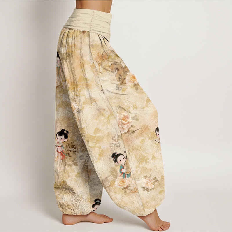 Buddha Stones Pantalones harem de mujer con cintura elástica y estampado floral vintage, de algodón puro. - image 2