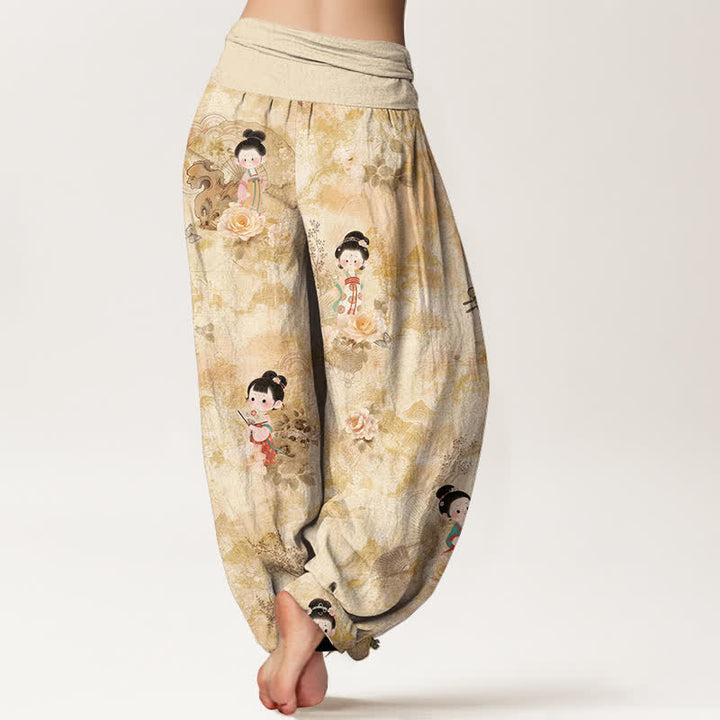 Buddha Stones Pantalones harem de mujer con cintura elástica y estampado floral vintage, de algodón puro. - image 1