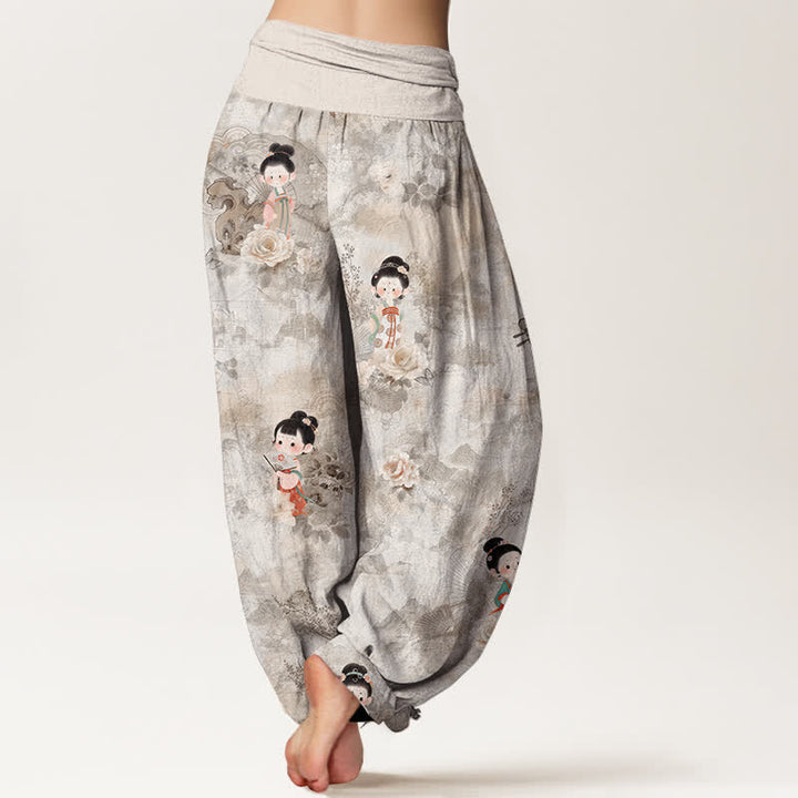 Buddha Stones Pantalones harem de mujer con cintura elástica y estampado floral vintage, de algodón puro. - image 6