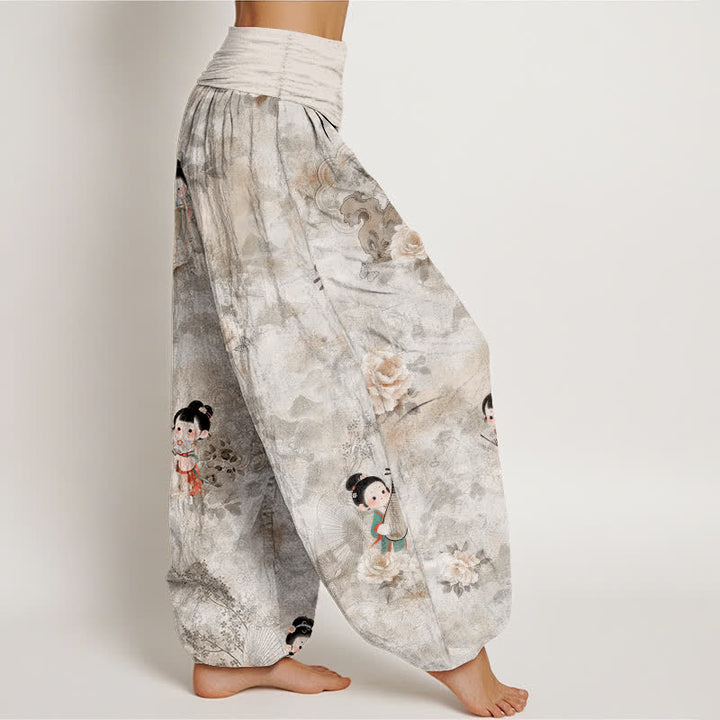 Buddha Stones Pantalones harem de mujer con cintura elástica y estampado floral vintage, de algodón puro. - image 7