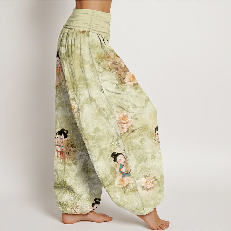 Buddha Stones Pantalones harem de mujer con cintura elástica y estampado floral vintage, de algodón puro. - image 10