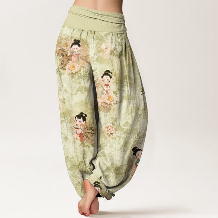 Buddha Stones Pantalones harem de mujer con cintura elástica y estampado floral vintage, de algodón puro. - image 9
