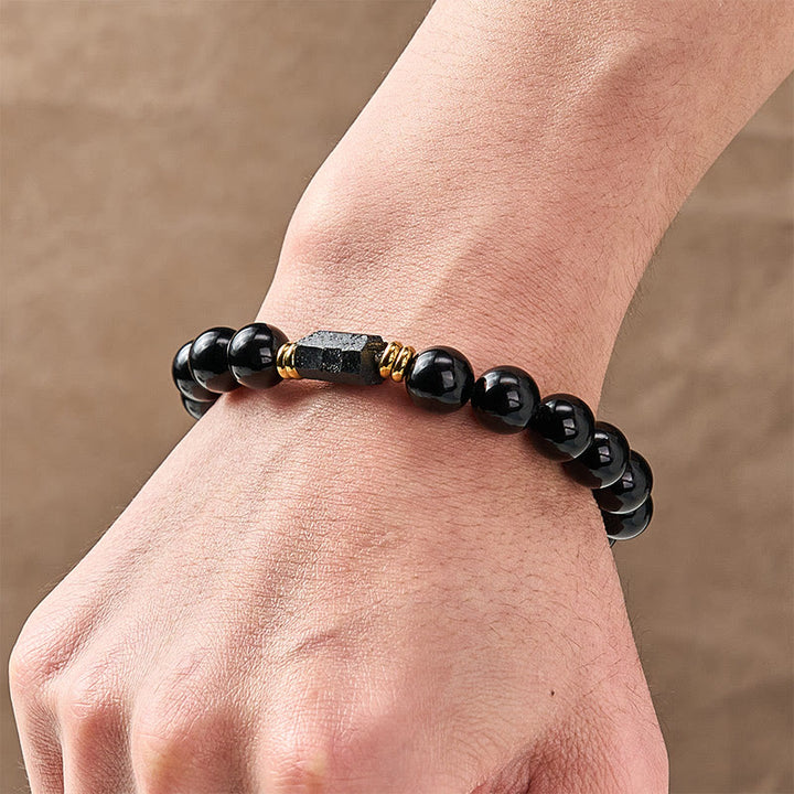 Buddha Stones Pulsera minimalista de cuentas redondas de obsidiana negra y turmalina negra para protección - image 19