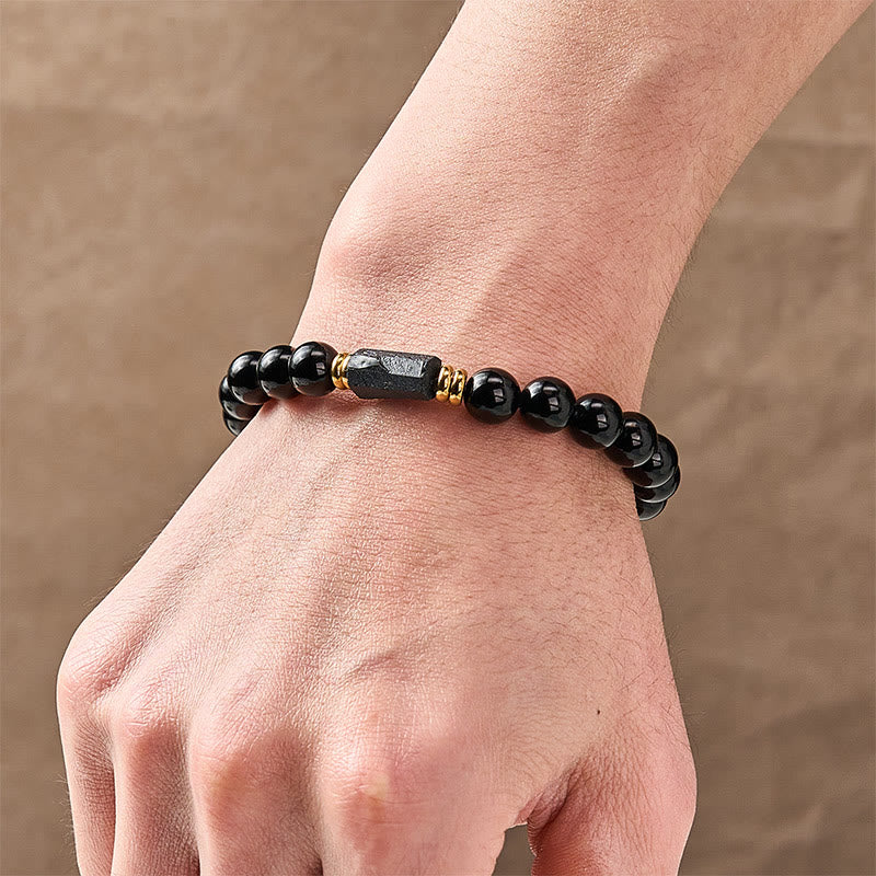 Buddha Stones Pulsera minimalista de cuentas redondas de obsidiana negra y turmalina negra para protección - image 13
