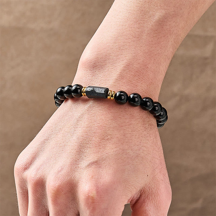 Buddha Stones Pulsera minimalista de cuentas redondas de obsidiana negra y turmalina negra para protección - image 13