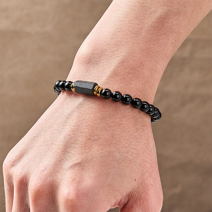 Buddha Stones Pulsera minimalista de cuentas redondas de obsidiana negra y turmalina negra para protección - image 5