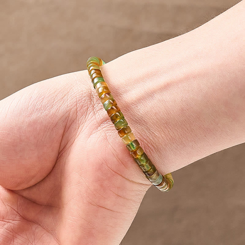 Buddha Stones Pulsera curativa de ágata verde natural facetada en forma de rondel - image 5