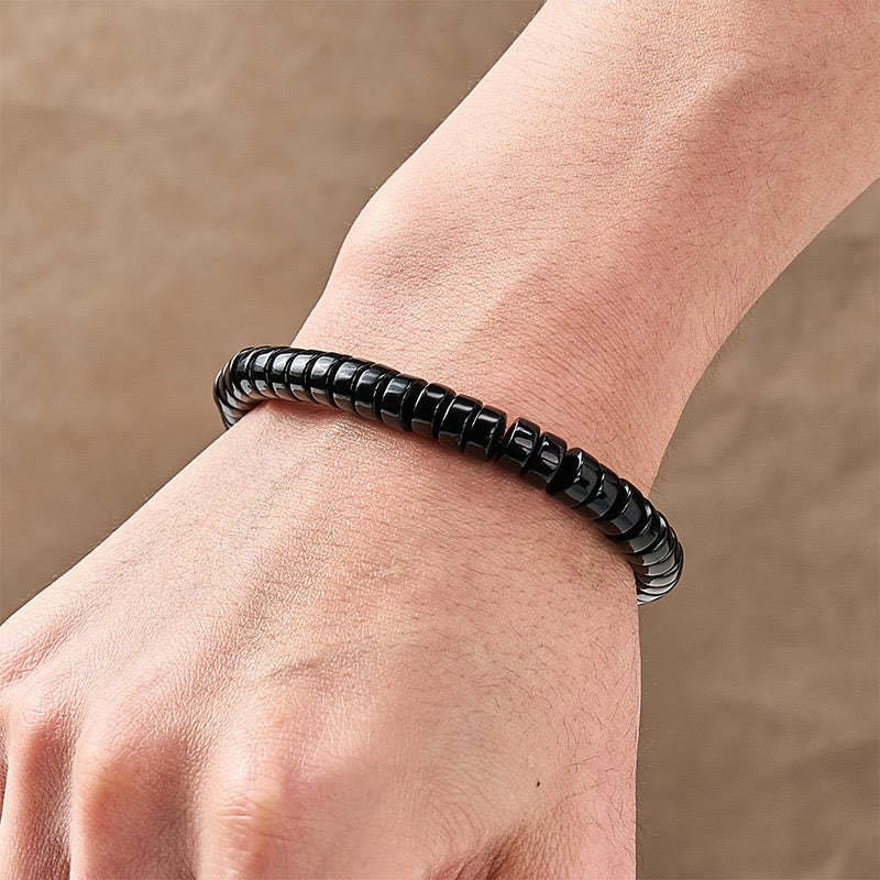 Buddha Stones Pulsera de fuerza con cuentas facetadas de obsidiana negra natural de corte recto - image 4