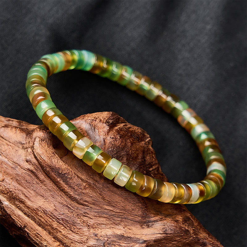 Buddha Stones Pulsera curativa de ágata verde natural facetada en forma de rondel - image 3