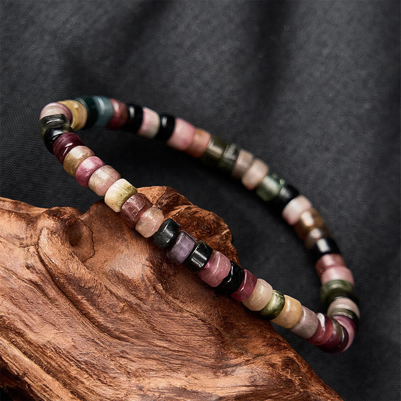 Buddha Stones Pulsera de cuentas facetadas con turmalina multicolor para protección - image 1