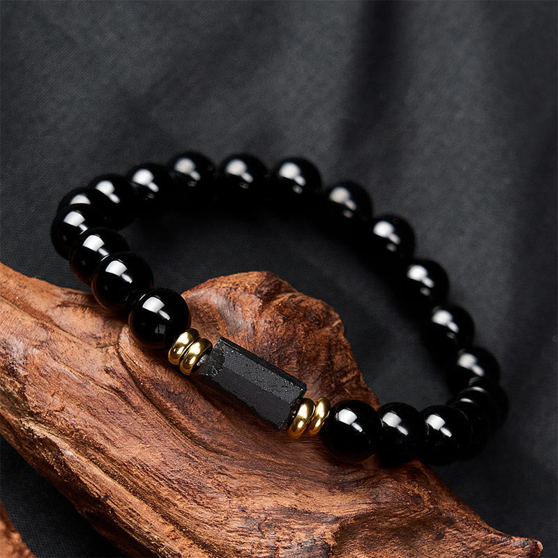 Buddha Stones Pulsera minimalista de cuentas redondas de obsidiana negra y turmalina negra para protección - image 11
