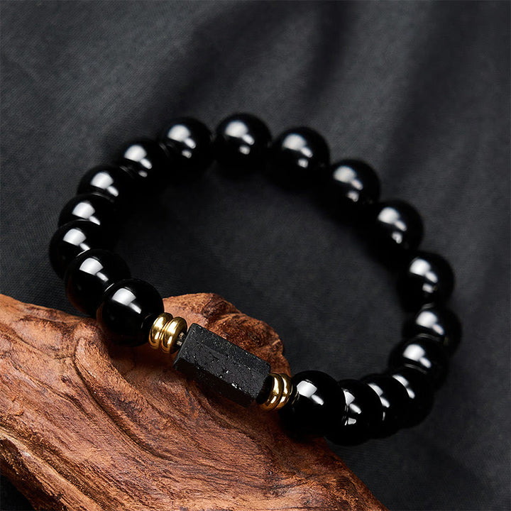 Buddha Stones Pulsera minimalista de cuentas redondas de obsidiana negra y turmalina negra para protección - image 17